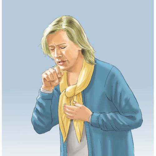woman coughing illustration by Andreas Schickert