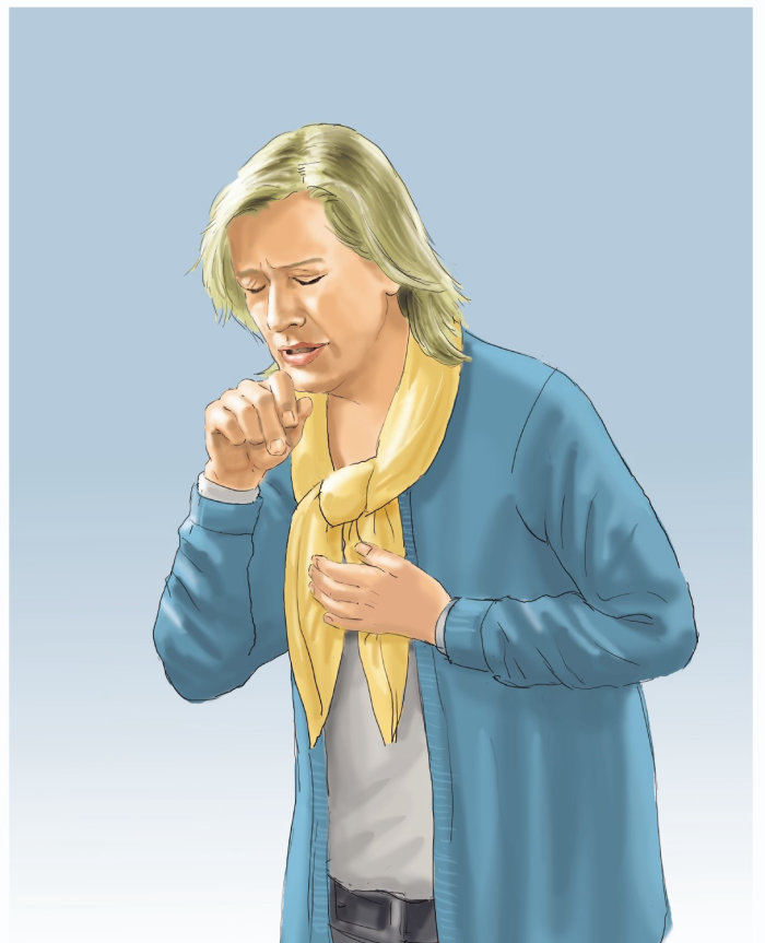 woman coughing illustration by Andreas Schickert