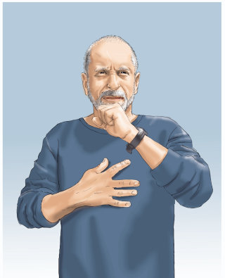 老年男子咳嗽插画，作者 Andreas Schickert