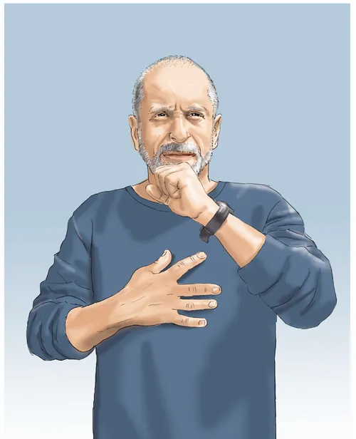 Aged man coughing illustration by Andreas Schickert