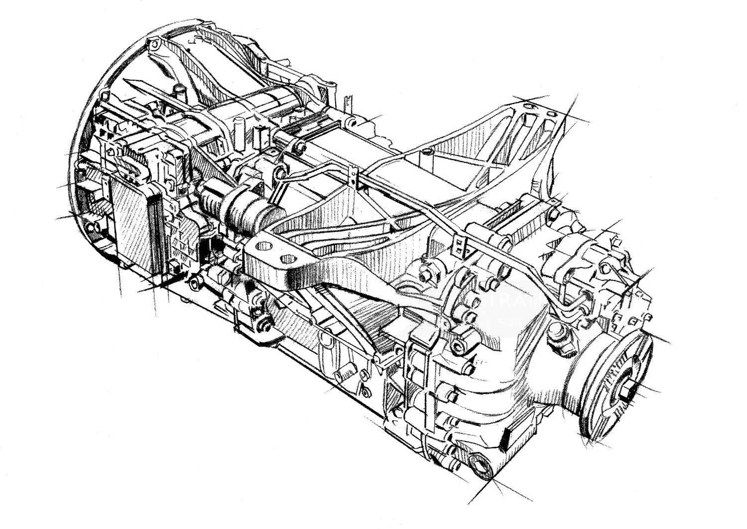 Mechanical transmission system technical drawing by Andreas Schickert