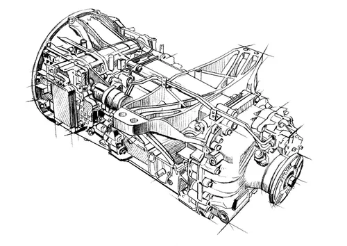 Mechanical transmission system technical drawing by Andreas Schickert
