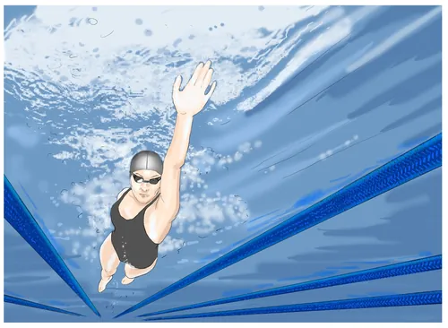 Underwater female swimmer in a black swimsuit and swim cap Andreas Schickert