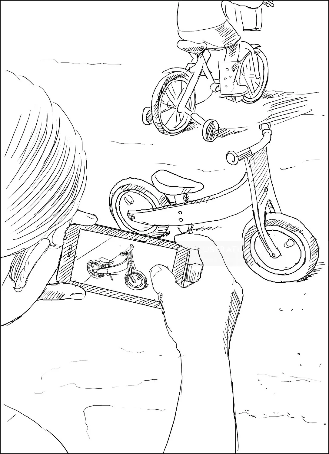 Child using phone to capture bicycle drawing by Andreas Schickert