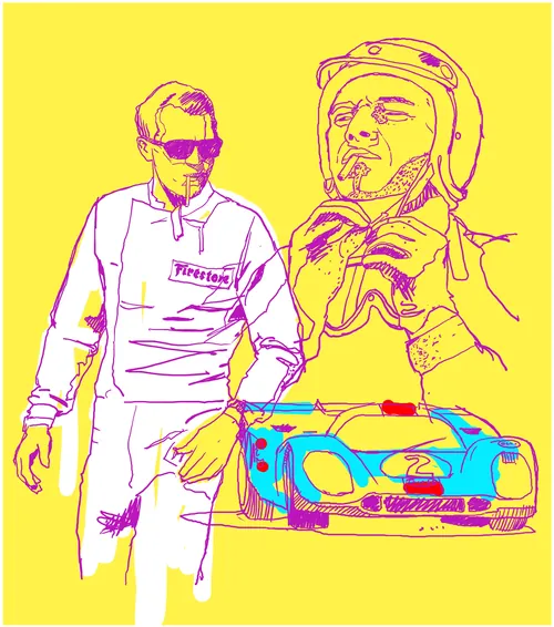Race car driver and Porsche 917 illustration by Andreas Schickert