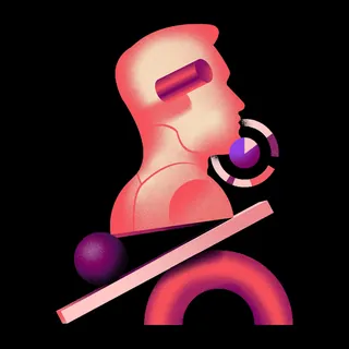 Abstract human profile with geometric shapes in pink and purple