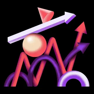 3D arrows and geometric shapes representing upward growth and trends