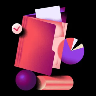 Red folder with papers and pie chart in abstract style