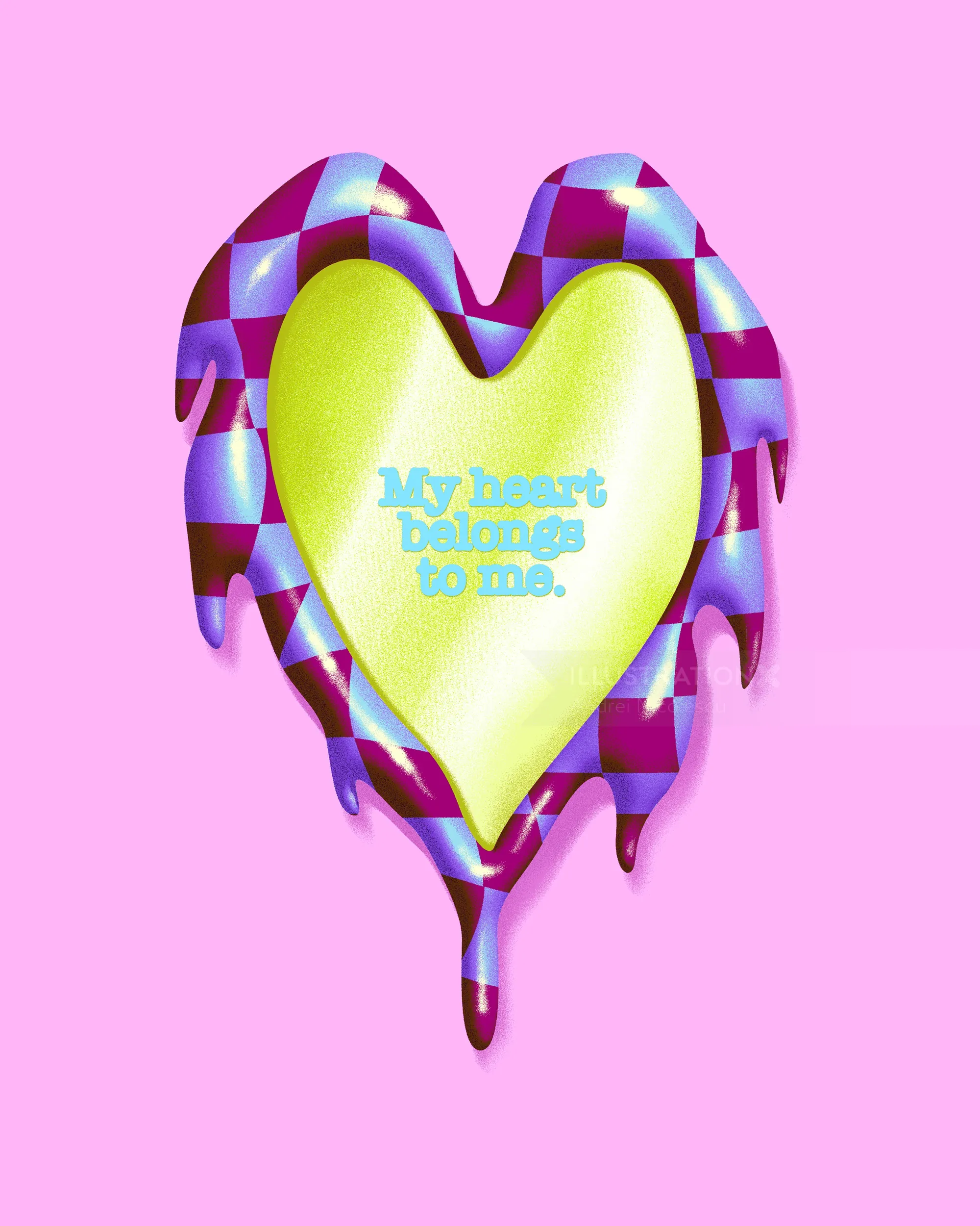 Heart shape with checkered border and text My heart belongs to me
