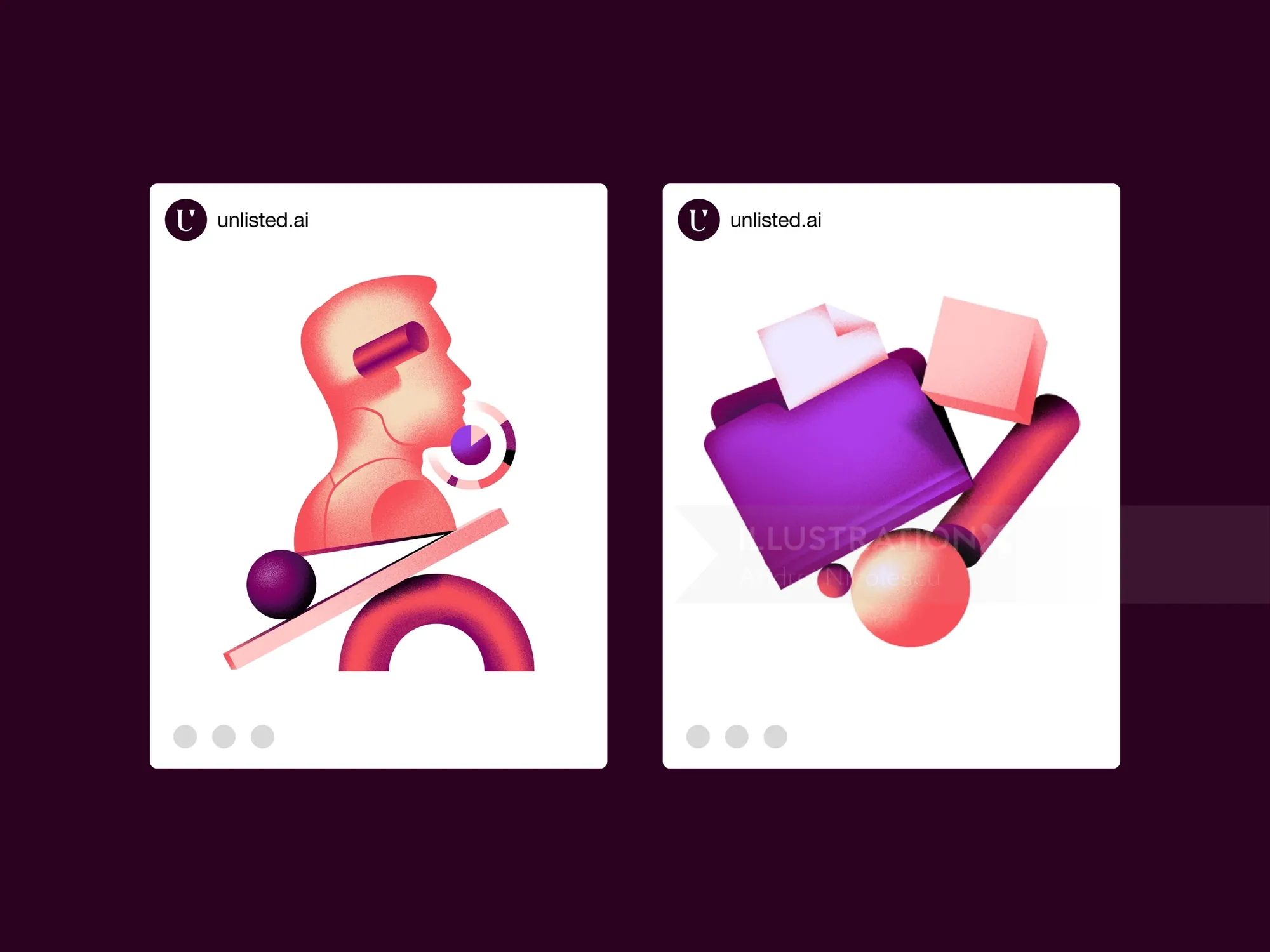 Abstract 3D geometric shapes in pink and purple tones by Andrei Nicolescu
