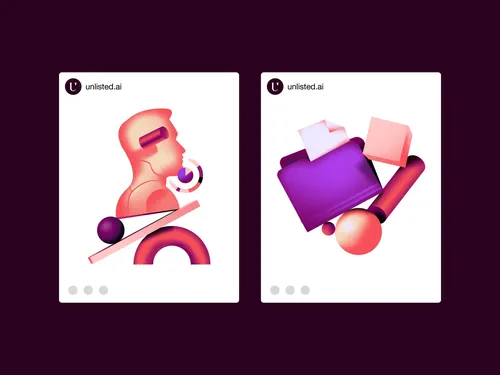 Abstract 3D geometric shapes in pink and purple tones by Andrei Nicolescu