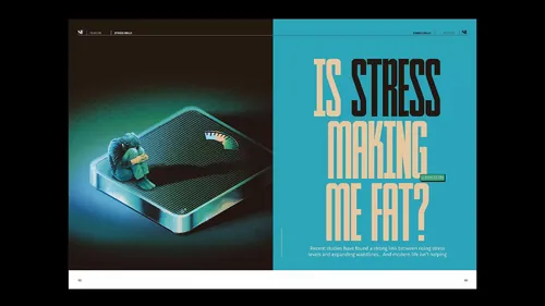Illustration of stressed person inside smartphone with text 'Is Stress Making Me Fat?' by Andrei Nic