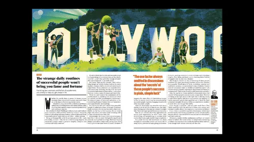 Illustration of Hollywood sign with people climbing, by Andrei Nicolescu