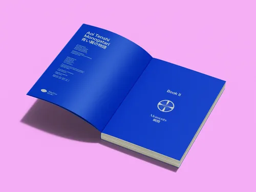 Open blue book on pink surface by Andrei Nicolescu