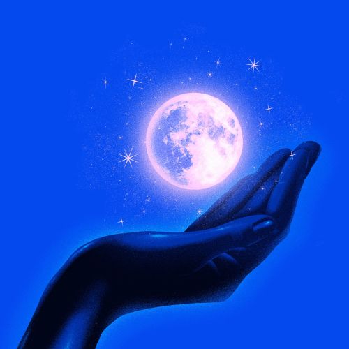 Hand holding glowing full moon with stars by Andrei Nicolescu
