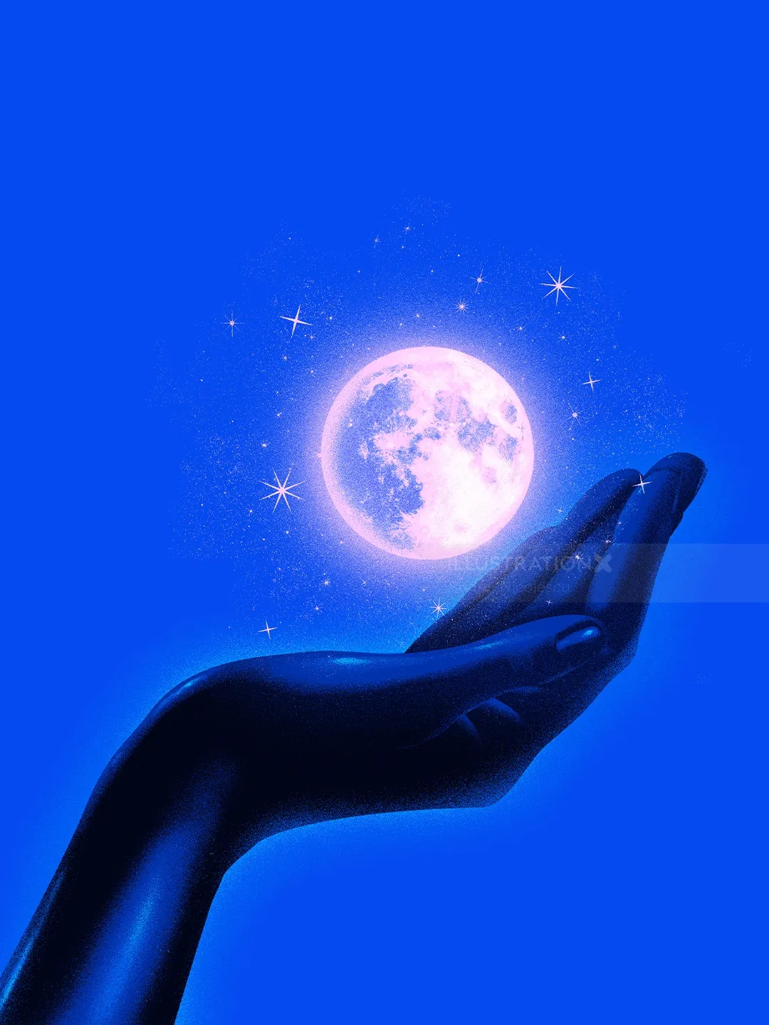 Hand holding glowing full moon with stars by Andrei Nicolescu
