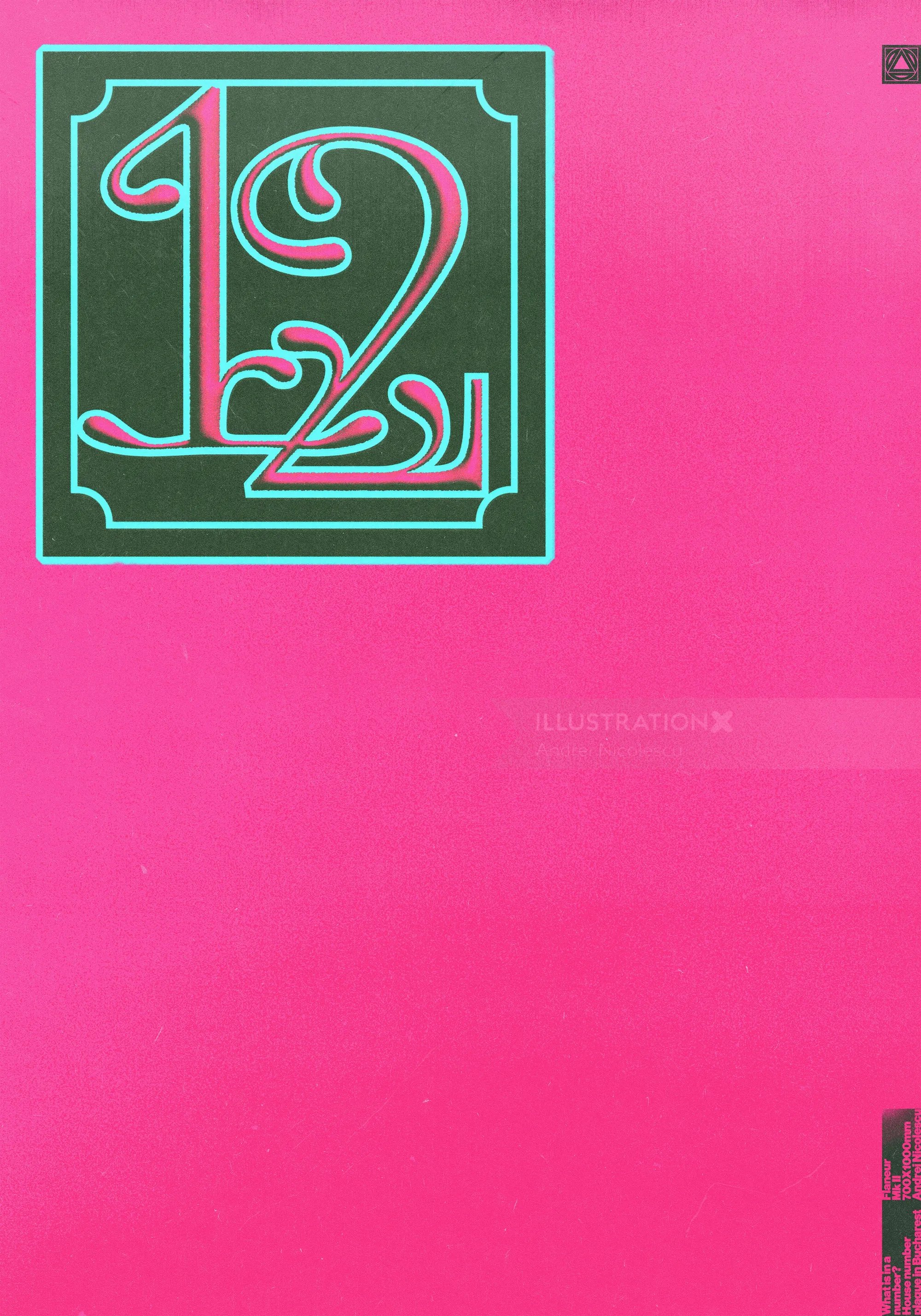 Minimalist pink poster with green and white number 1921 design by Andrei Nicolescu