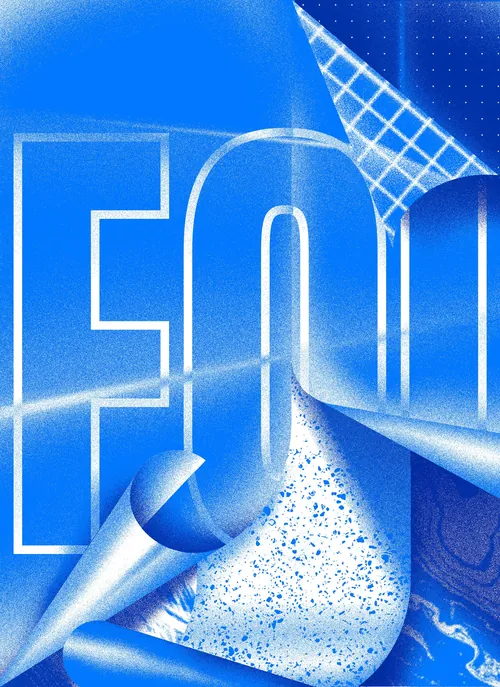 Abstract blue geometric shapes with folded elements by Andrei Nicolescu