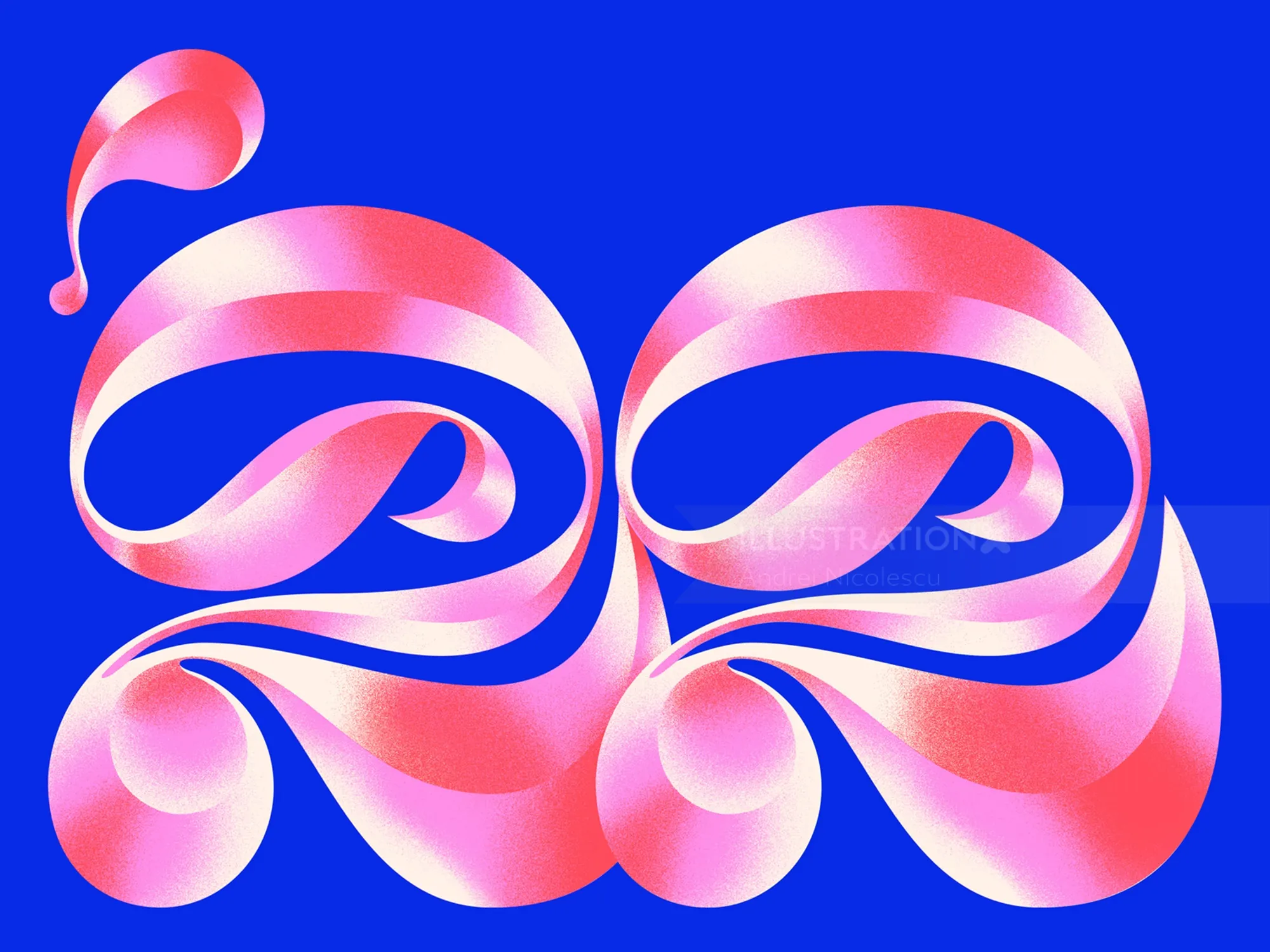 Abstract pink and white ribbon swirls on blue background by Andrei Nicolescu