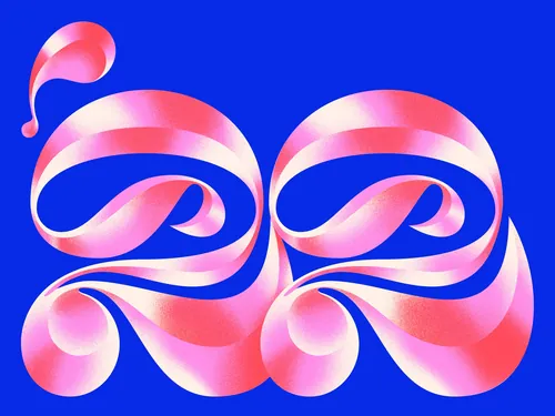 Abstract pink and white ribbon swirls on blue background by Andrei Nicolescu