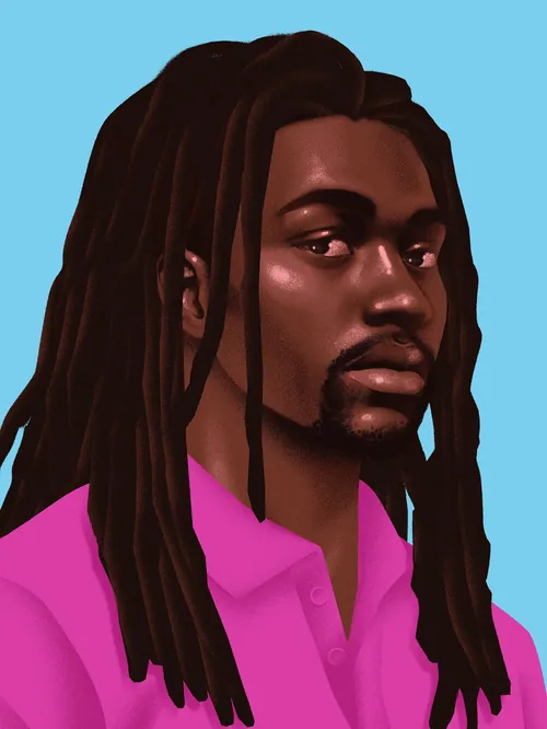 Digital portrait of man with dreadlocks in pink shirt by Andrei Nicolescu