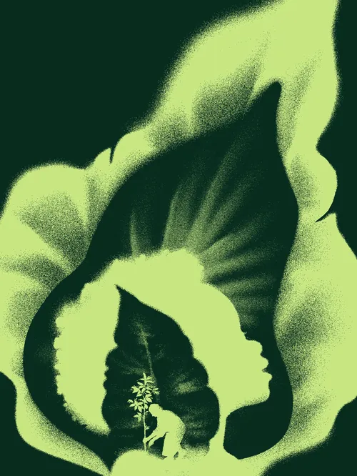 Green botanical profile illustration by Andrei Nicolescu