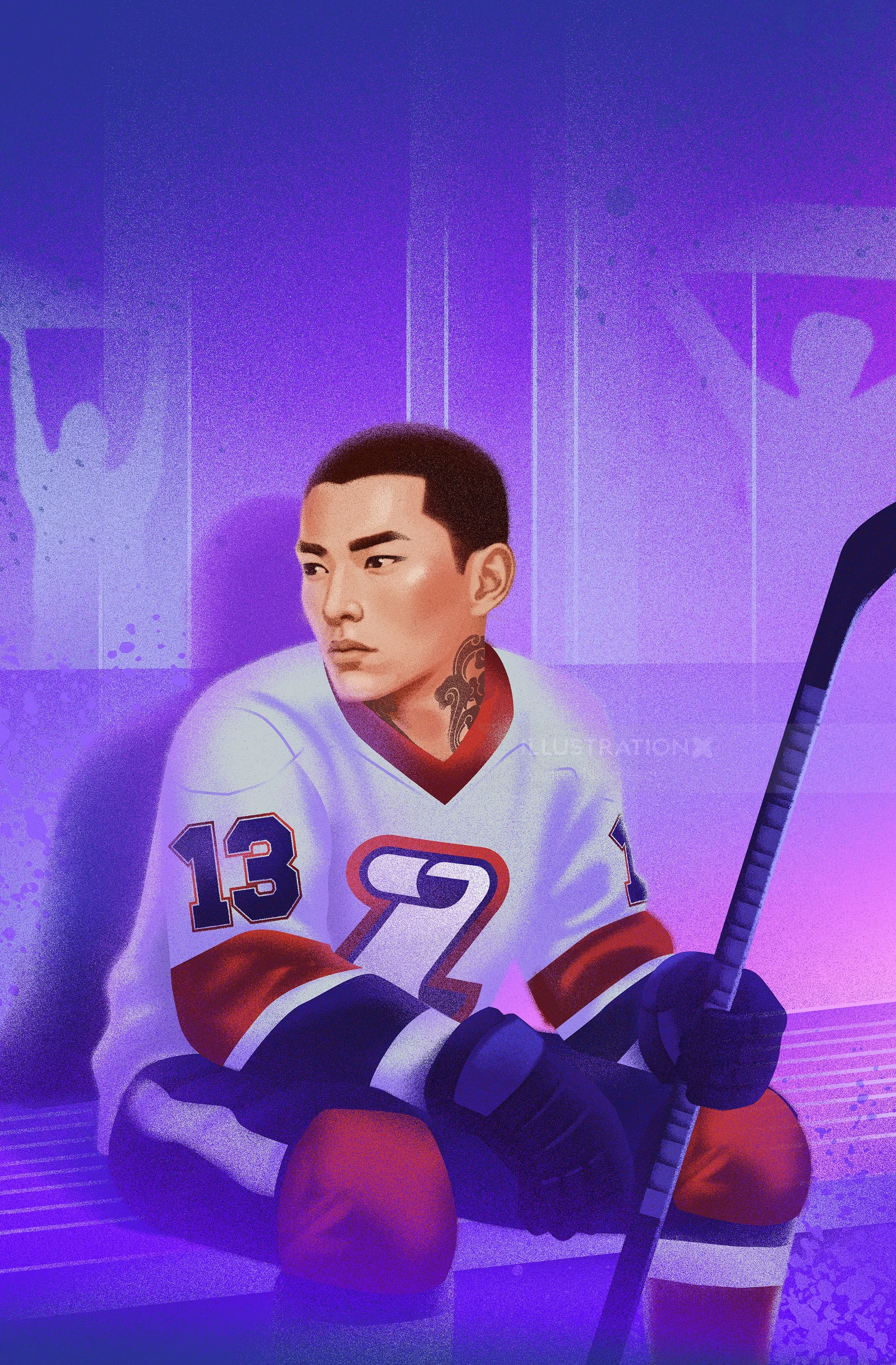 Andrei Nicolescu illustration of a hockey player in a number 13 jersey