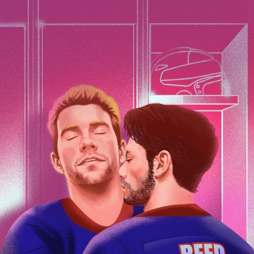 Andrei Nicolescu illustration of two hockey players sharing a kiss