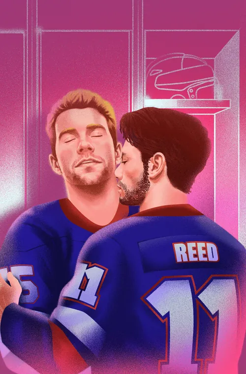 Andrei Nicolescu illustration of two hockey players sharing a kiss