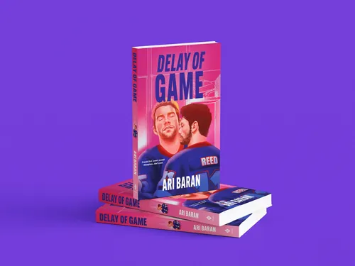 Andrei Nicolescu artwork showing stacked Delay of Game books against a purple background.