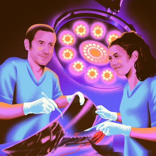 Andrei Nicolescu illustration of two surgeons operating on a fish