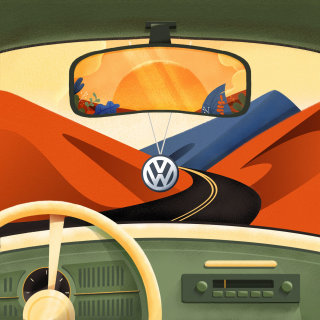 Illustration pour la publicité Volkswagen sur la couverture du magazine Yorokobu 