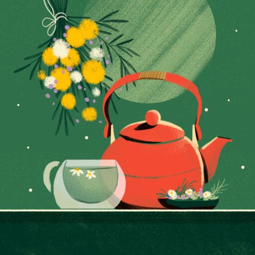 Contemporary illustration of teapot with cup