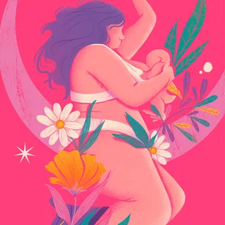 Editorial illustration of breastfeeding woman