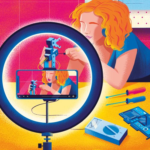 Editorial illustration of women in electronics industry