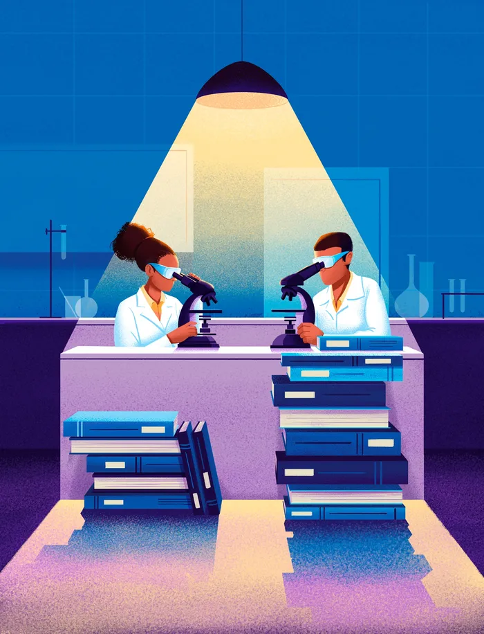 Digital art of Scientist doing experiment in laboratory