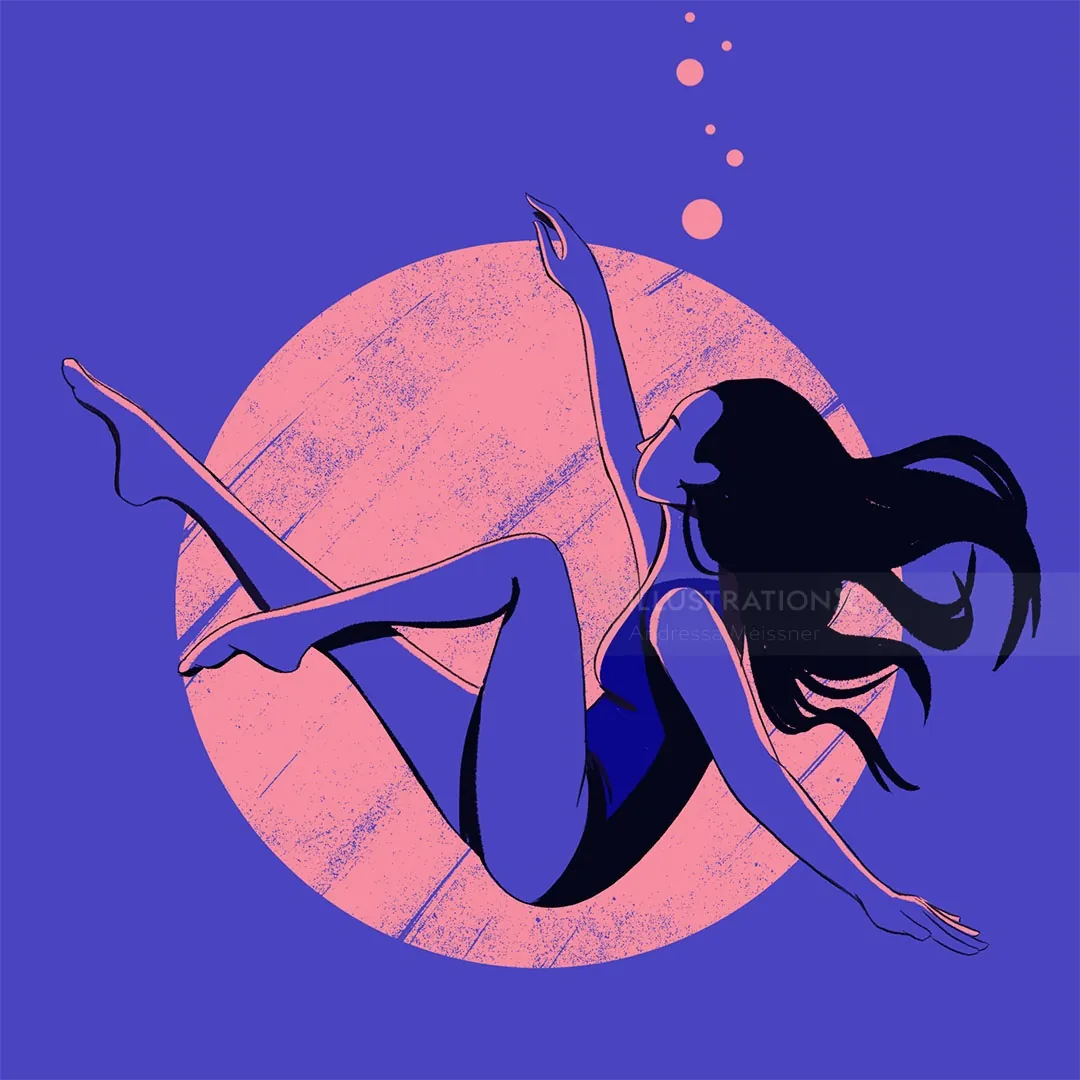 Silhouette of woman floating with textured circle background by Andressa Meissner