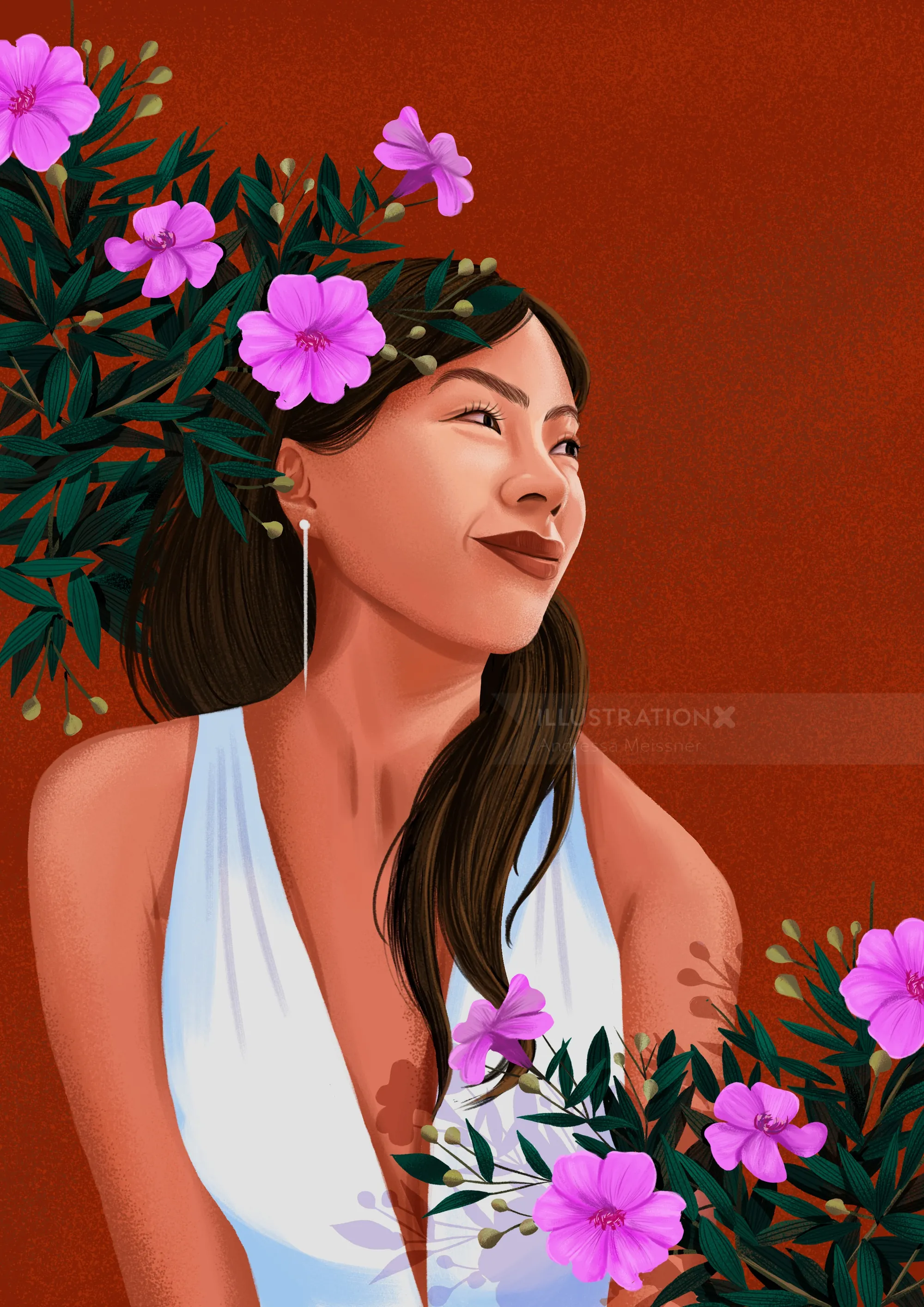 Digital portrait of a woman with flowers by Andressa Meissner