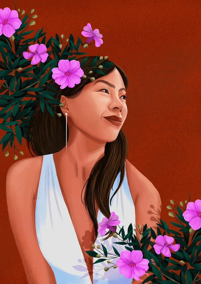 Digital portrait of a woman with flowers by Andressa Meissner