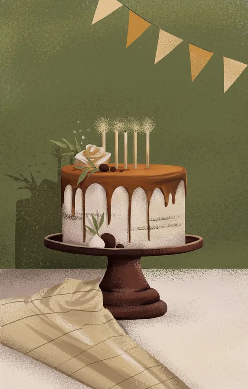 Chocolate drip birthday cake with roses and candles by Andressa Meissner