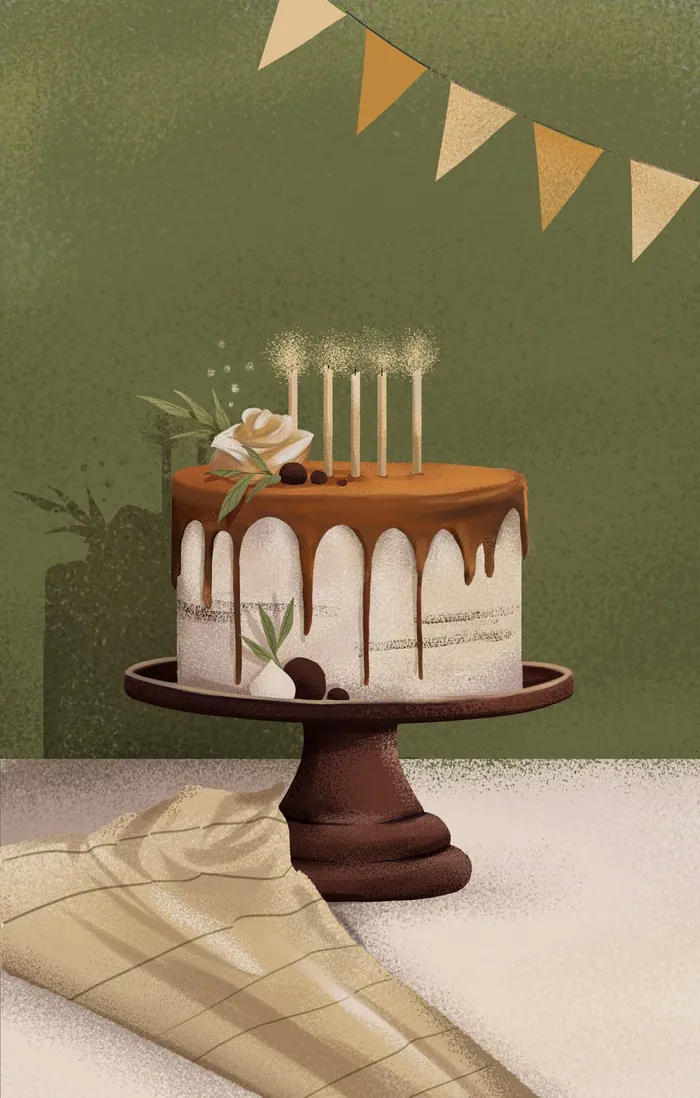 Chocolate drip birthday cake with roses and candles by Andressa Meissner