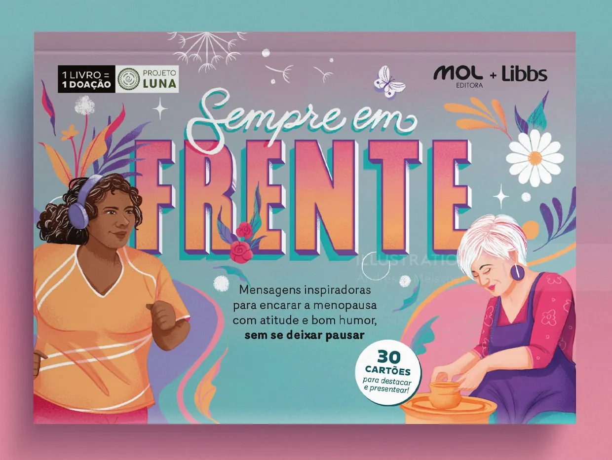 Inspirational card deck Sempre em Frente with colorful illustrations by Andressa Meissner