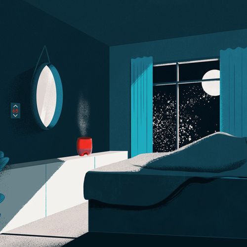 夜、暗い寝室で安らかに眠る人