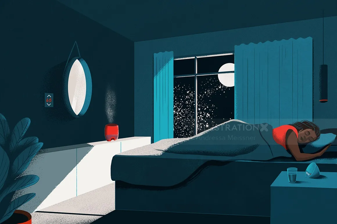 Person sleeping peacefully in a dark bedroom at night