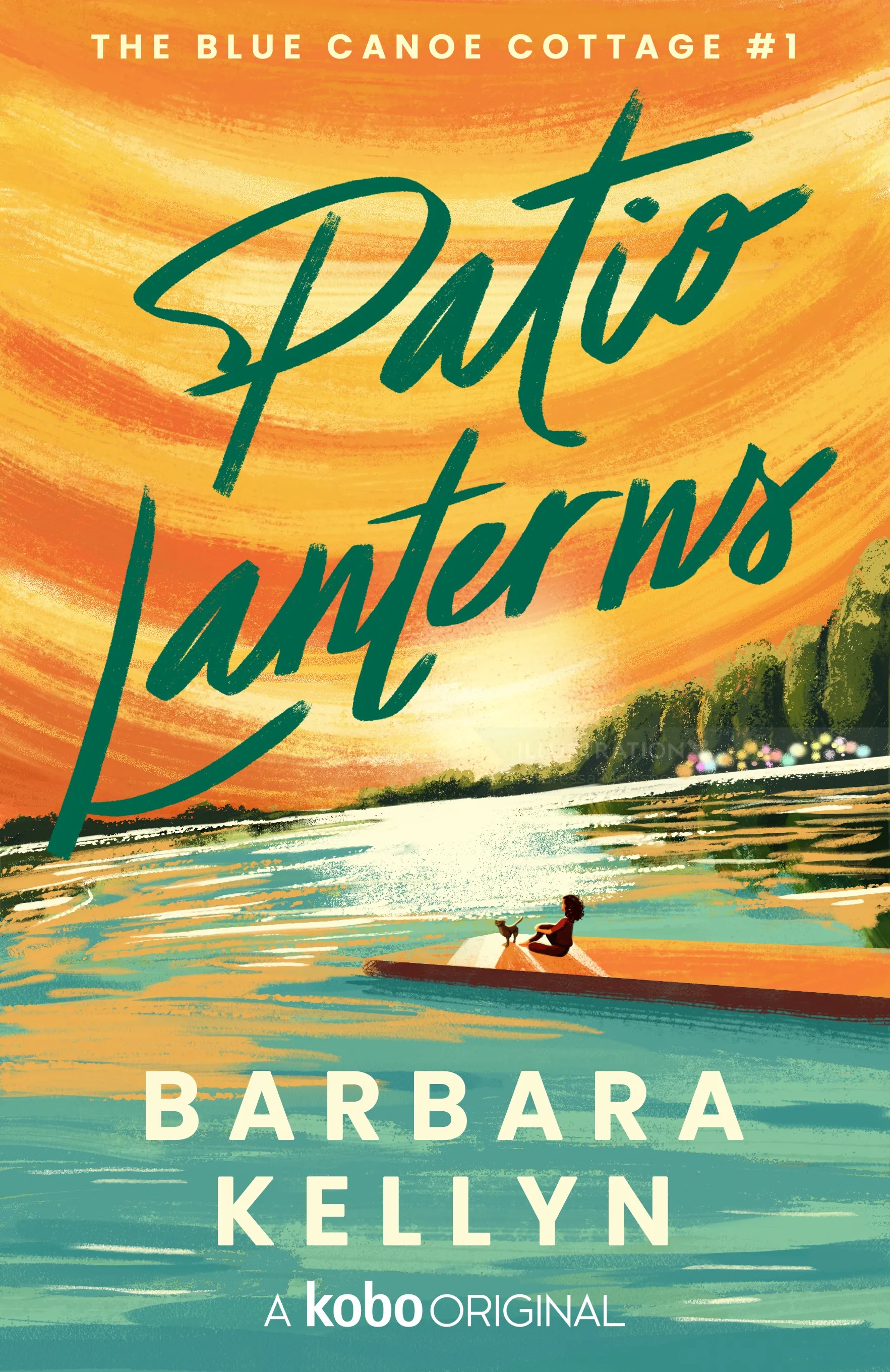 Patio Lanterns book cover showing canoeing on a river during sunset