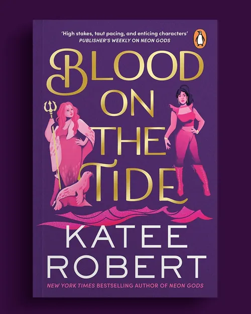 Book cover of Blood on the Tide by Katee Robert with two women and gold text by Andressa Meissner