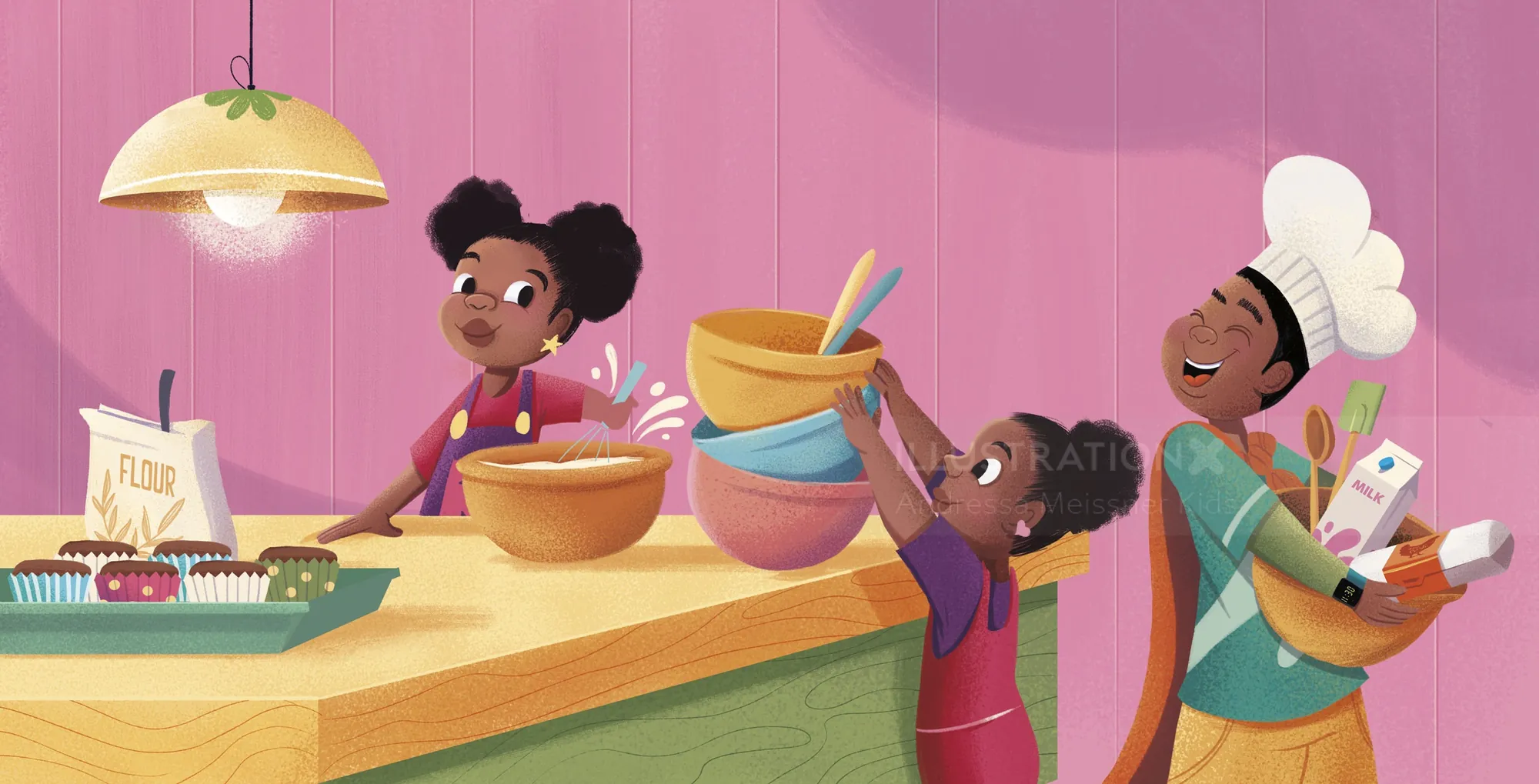 Family baking together in kitchen by Andressa Meissner Kids
