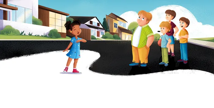 Children playing together in a neighborhood street by Andressa Meissner