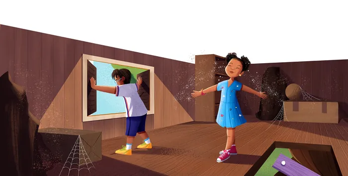 Children playing in a cardboard house by Andressa Meissner Kids