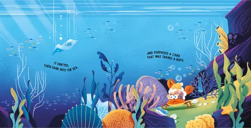 Underwater scene with cartoon fox and colorful coral reefs by Andressa Meissner